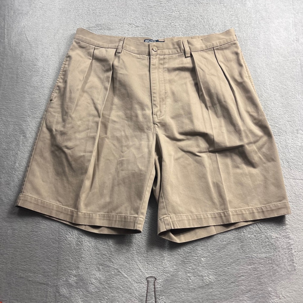 Polo Ralph Lauren Tyler Short Mens 38 Khaki Tan Pleated Chino Cotton Shorts
